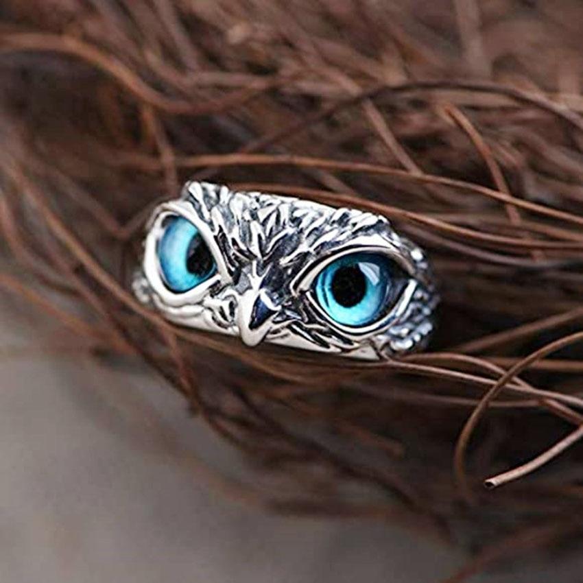 Adjustable Silver Opal Owl Ring