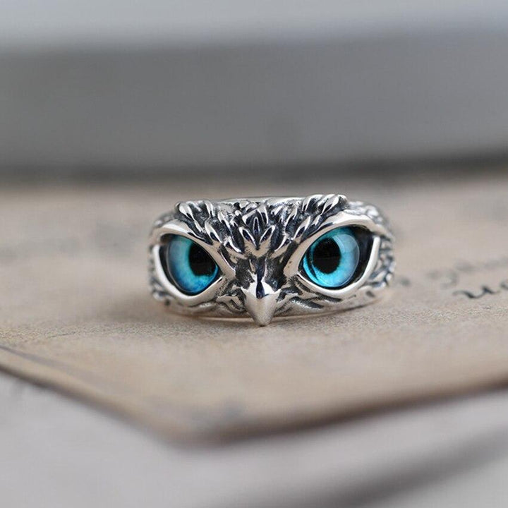 Adjustable Silver Opal Owl Ring