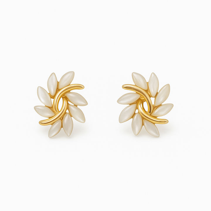 Gold White Opal Earrings